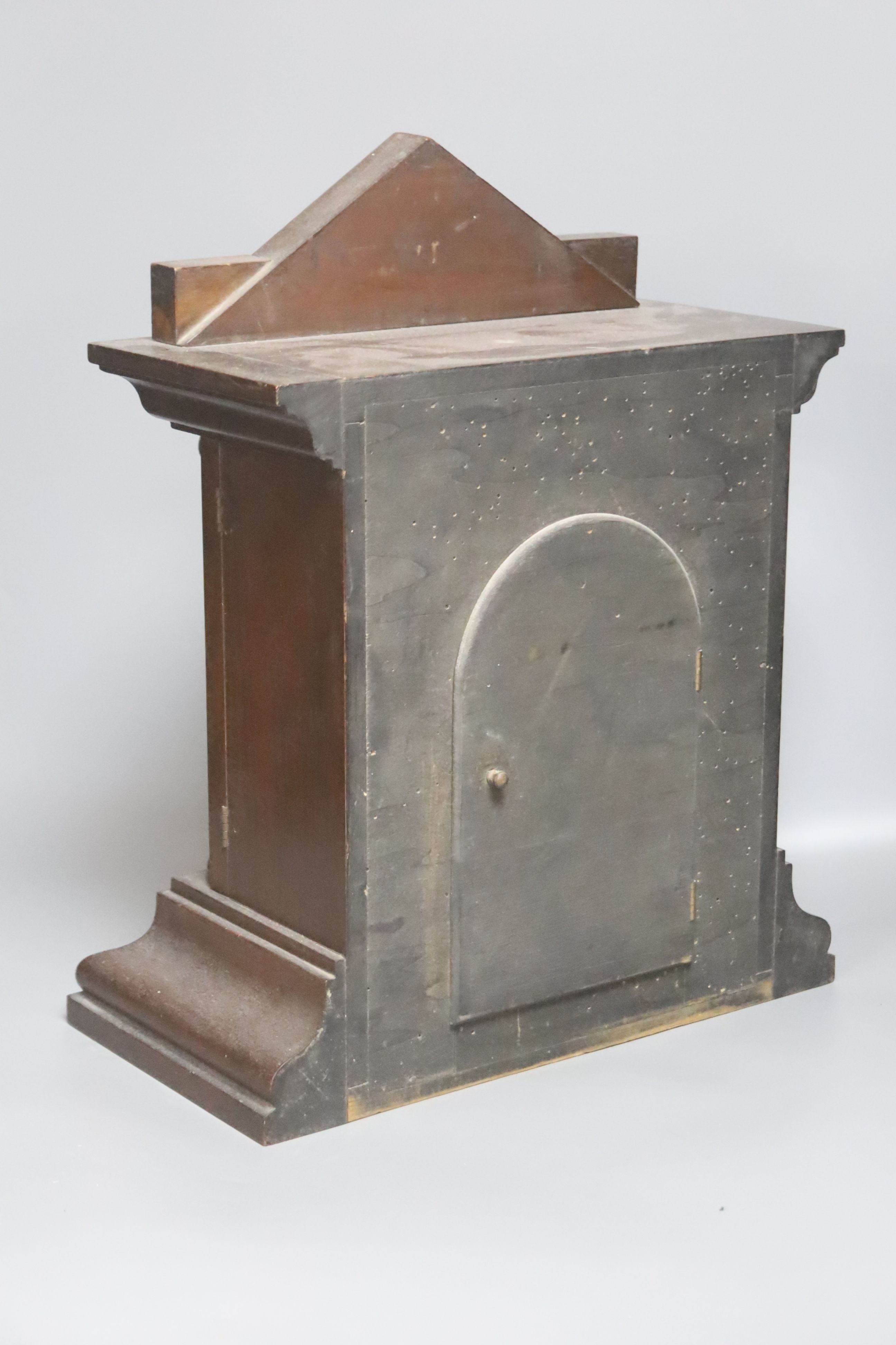 A small mahogany mantel clock, architectural case, height 42cm